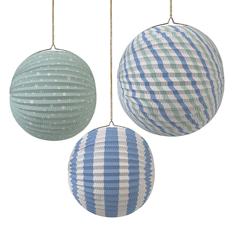 Set of 3 Pastel Blue Paper Globes