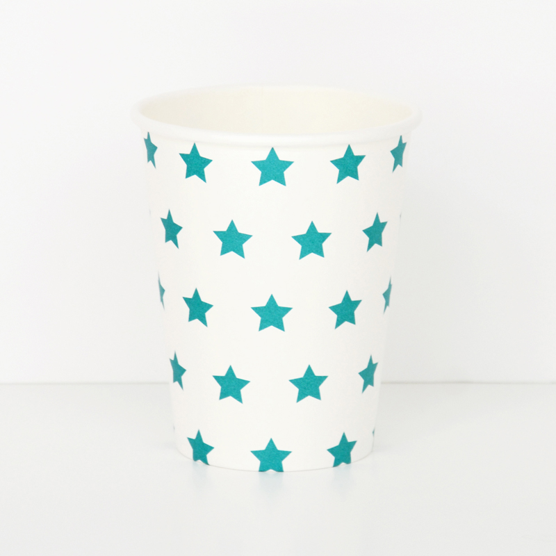 8 turquoise blue star cups