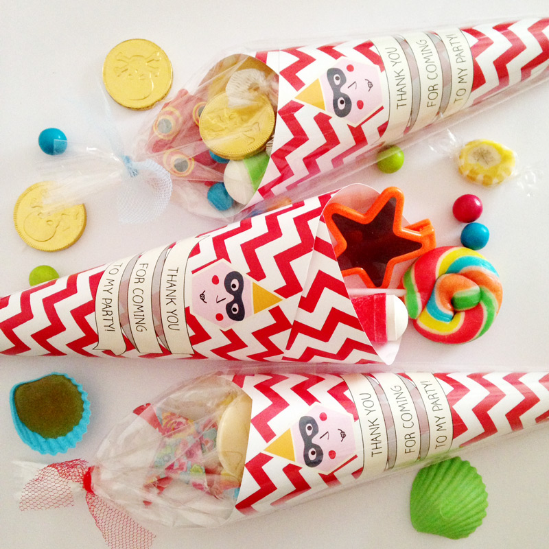Pre-filled Party Cones with thank you message