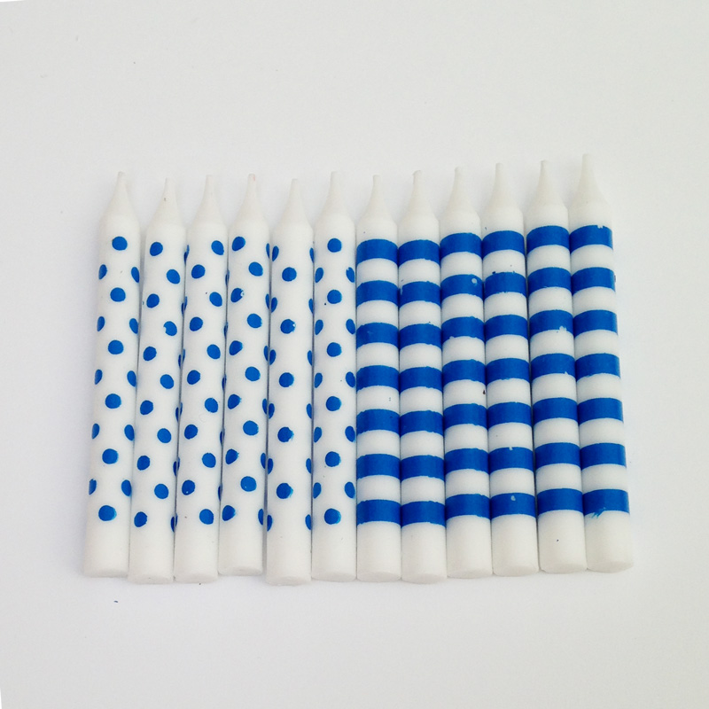 12 Blue stripes and spots party candles