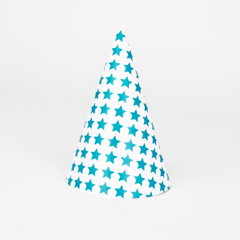 8 turquoise stars party hats