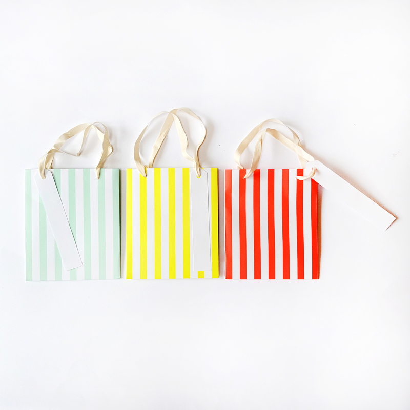 Set of 3 Neon Stripe Small Gift Bags