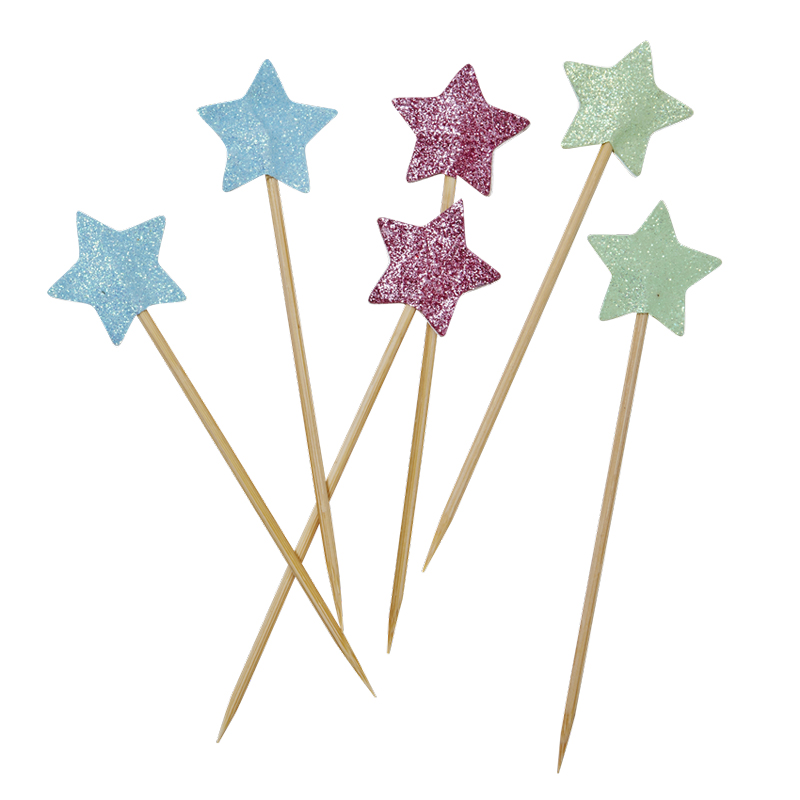 6 glitter stars cake sticks
