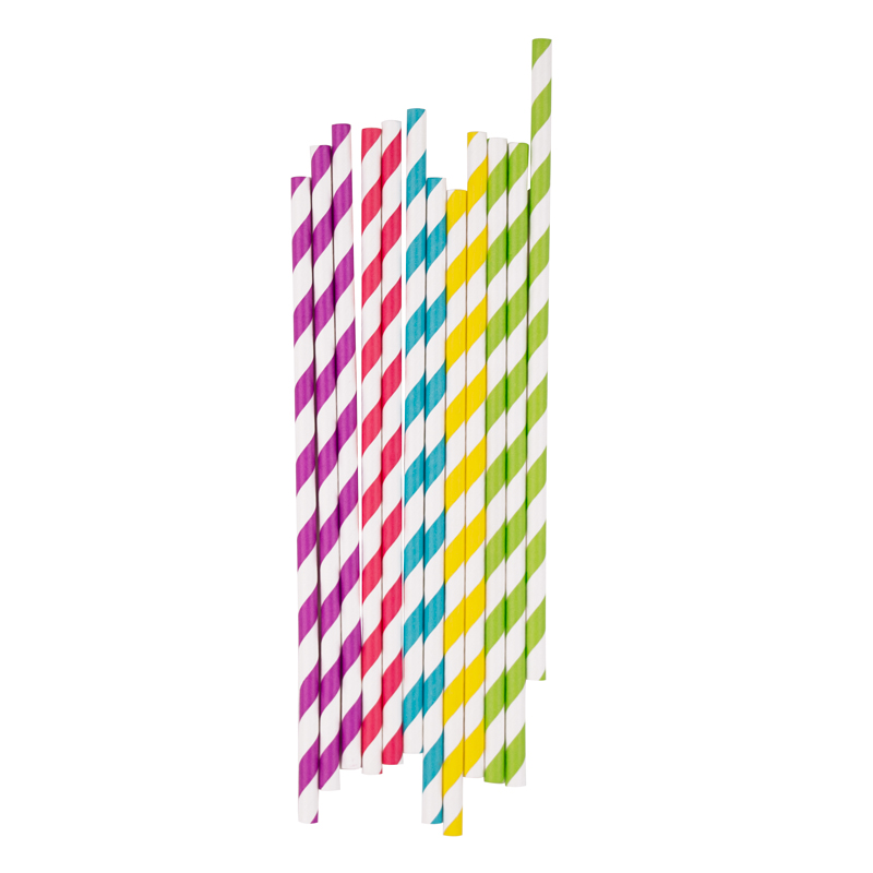 25 striped paper straws in various colours
