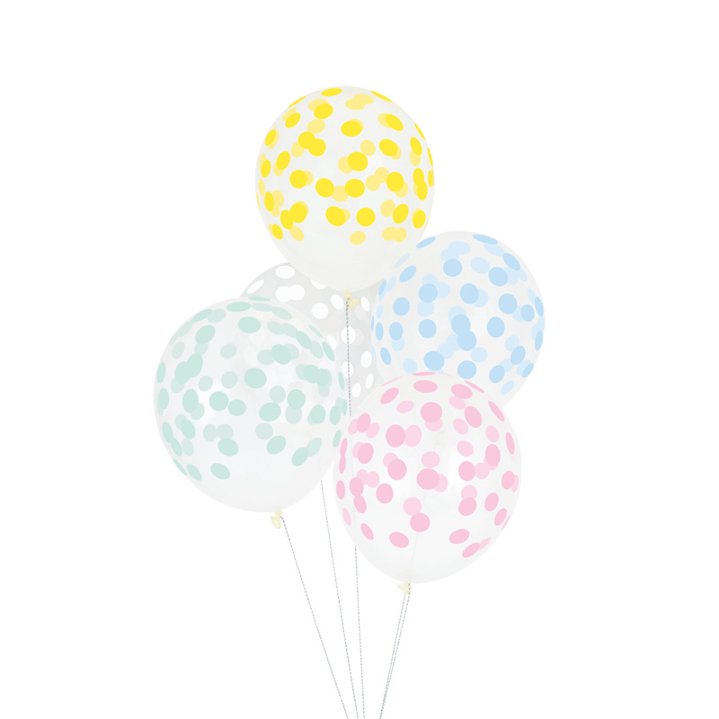 5 pastel printed confetti balloons