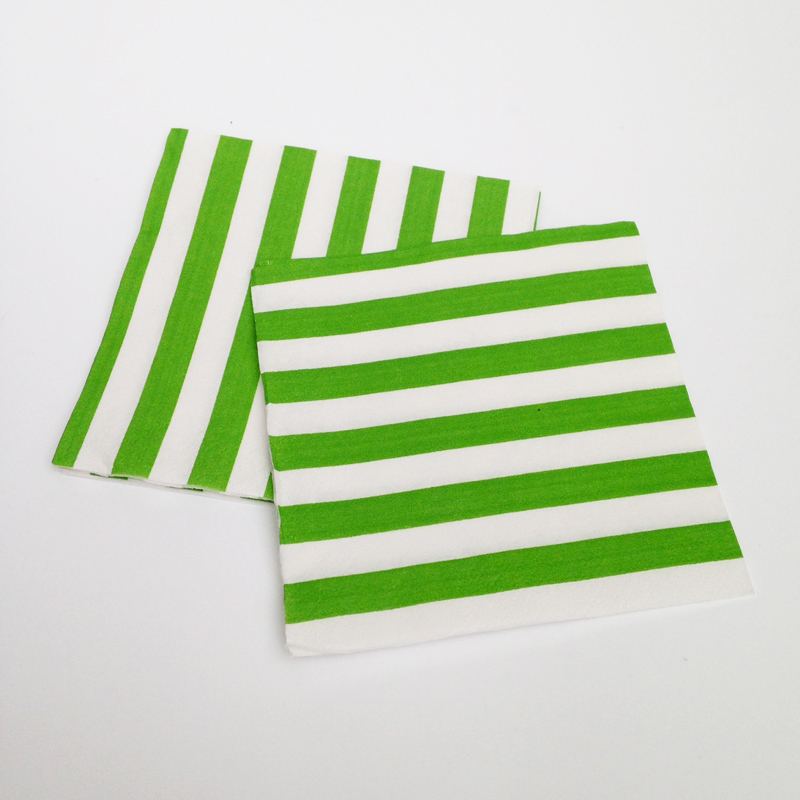 16 lime green and white stripes napkins