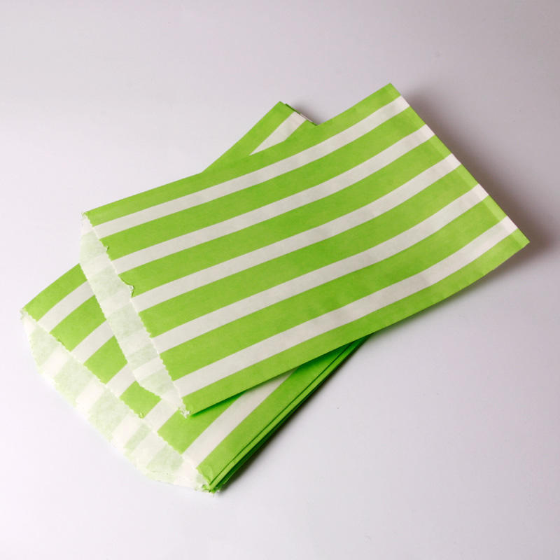 8 mini vertical green striped paper bags