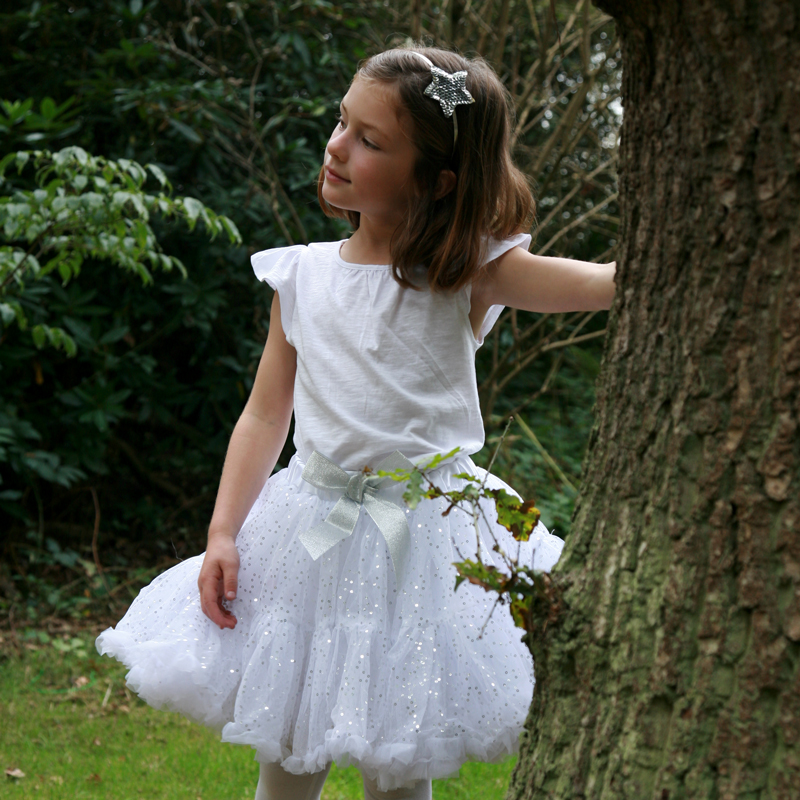 white with silver sequins Frilly Tutu Skirt