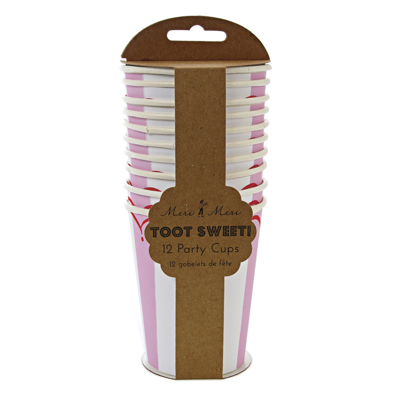 12 pink striped paper cups