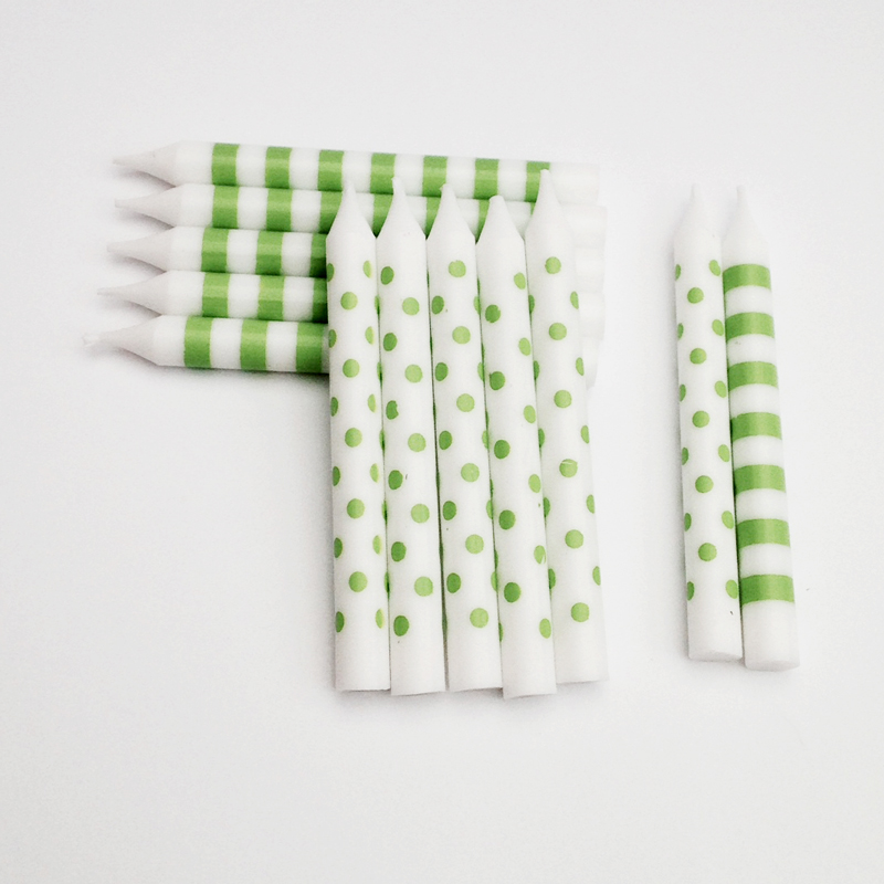 12 Green stripes and spots party candles