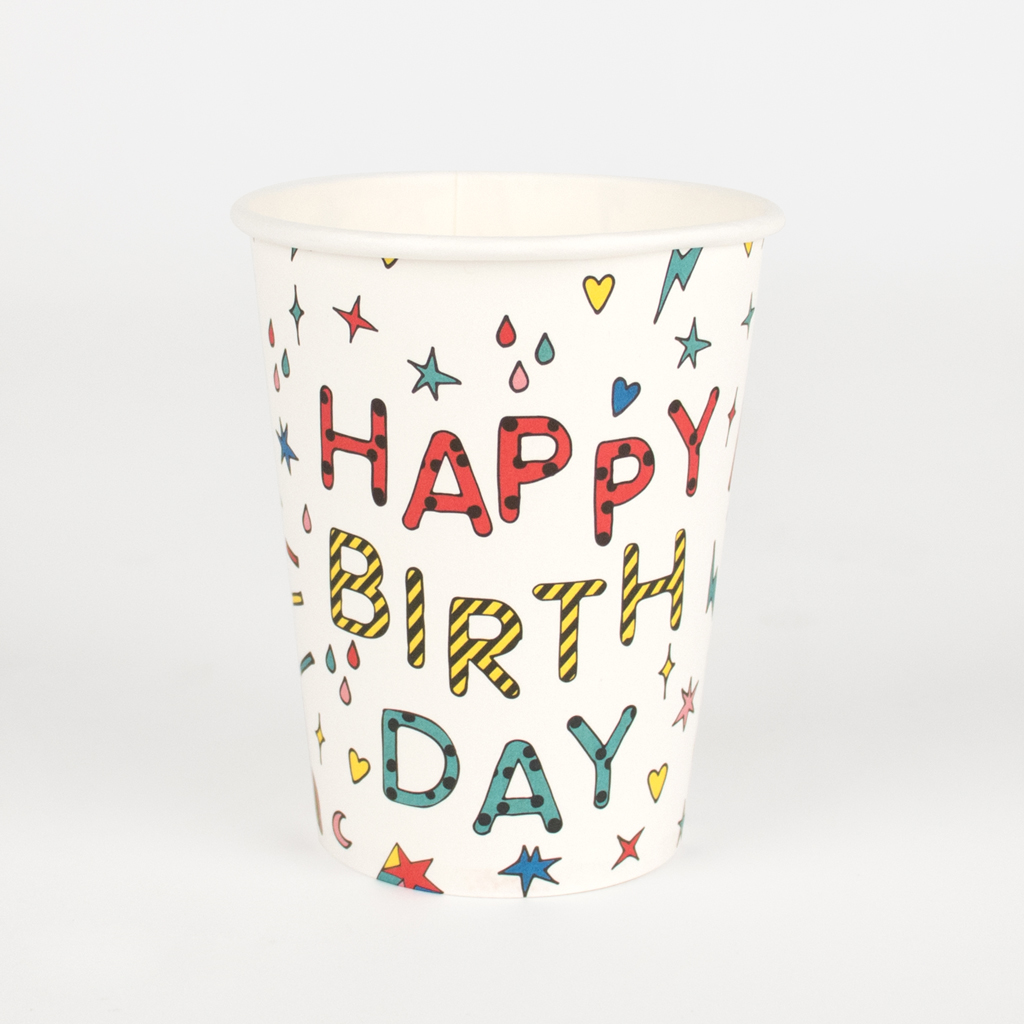 Happy Birthday white paper cups