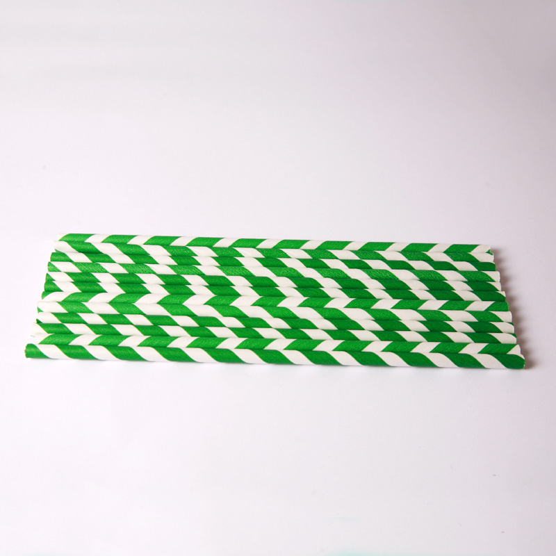 24 green stripe paper straws