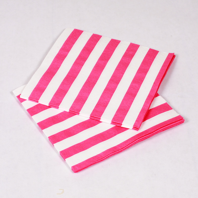 16 pink and white stripes napkins