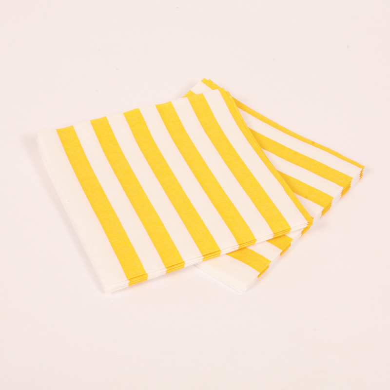 16 yellow and white striped napkins