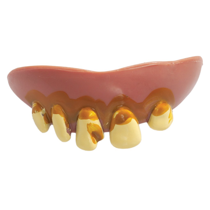 2 Gold Joke Teeth – Funny Gag Costume Teeth For Halloween, Pranks, Dress-Up – Dentist Trick Accessory