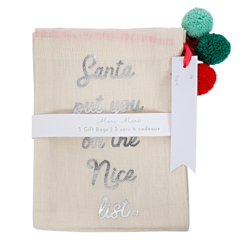 3 Colored Pom Pom Gift Bags