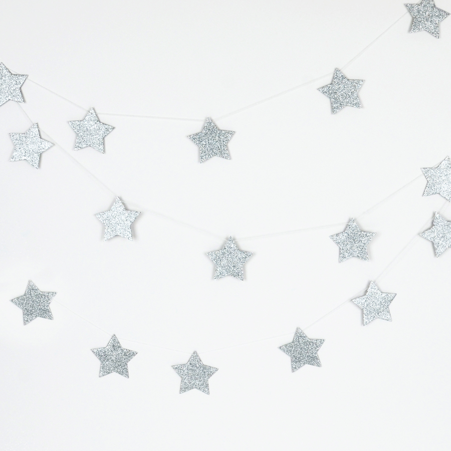 glitter silver star garland