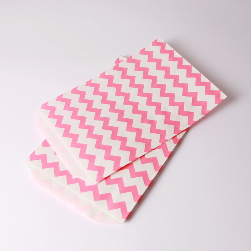 8 mini pink chevron paper party bags