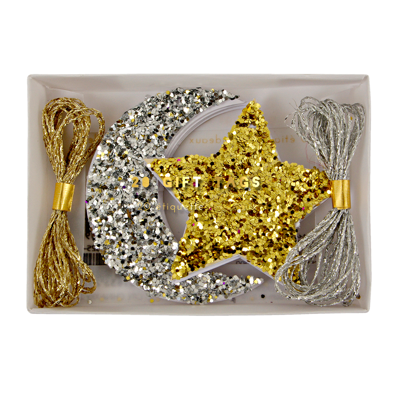 Glitter Moon And Star Tags - box of 20