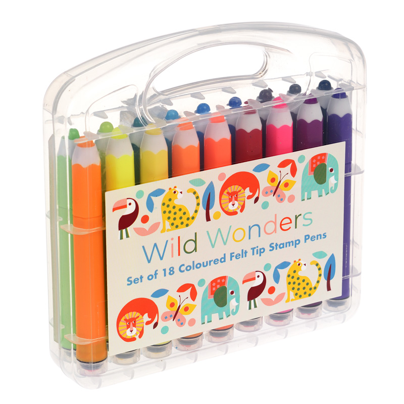 In The Jungle Felt Tip Stamp Pens (set Of 18)