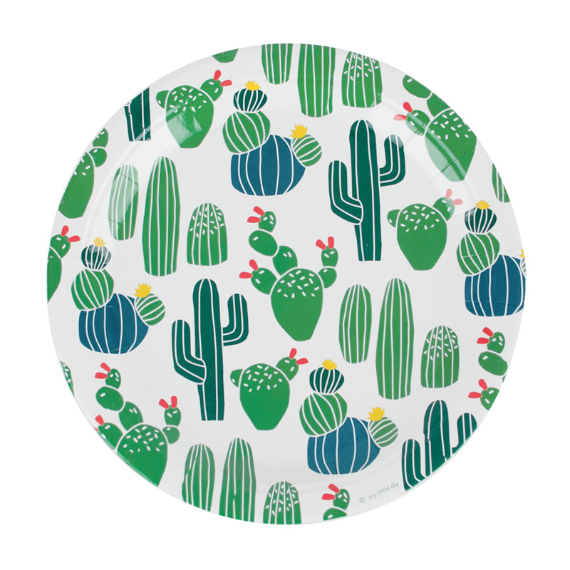 8 green cactus paper plates