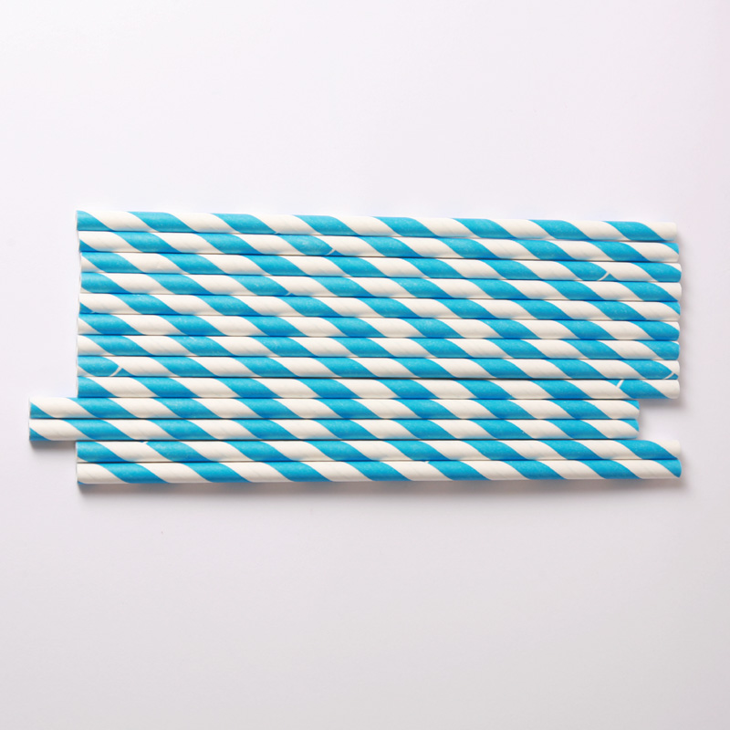 25 blue stripe paper straws