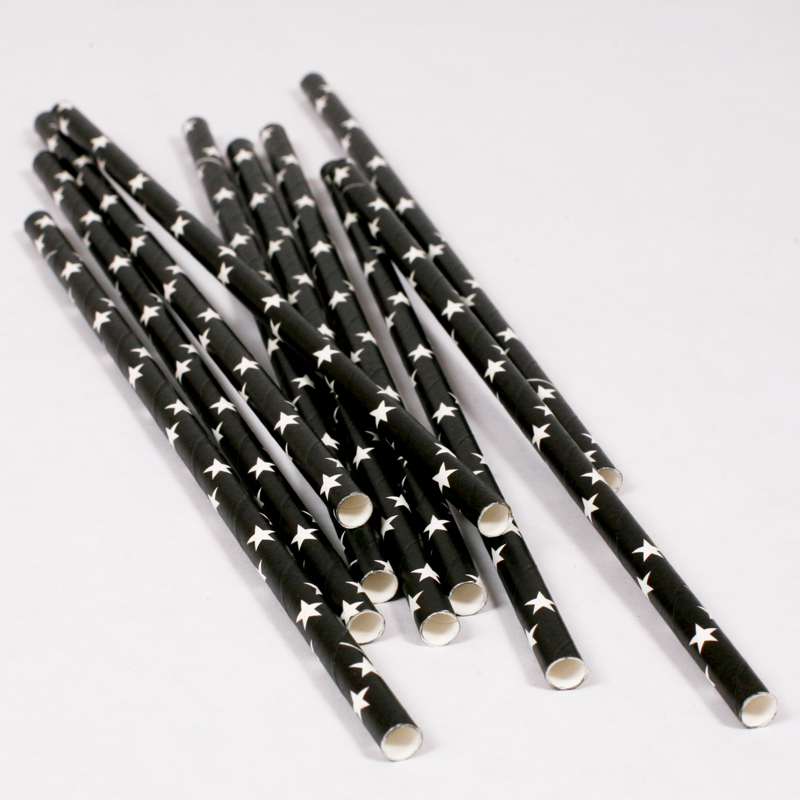 Black with White Stars 25pc Paper Straws