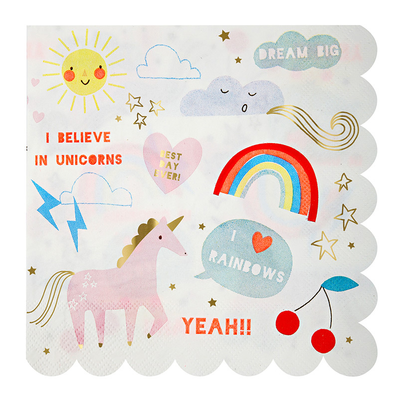 16 Rainbow & Unicorn Large Napkin