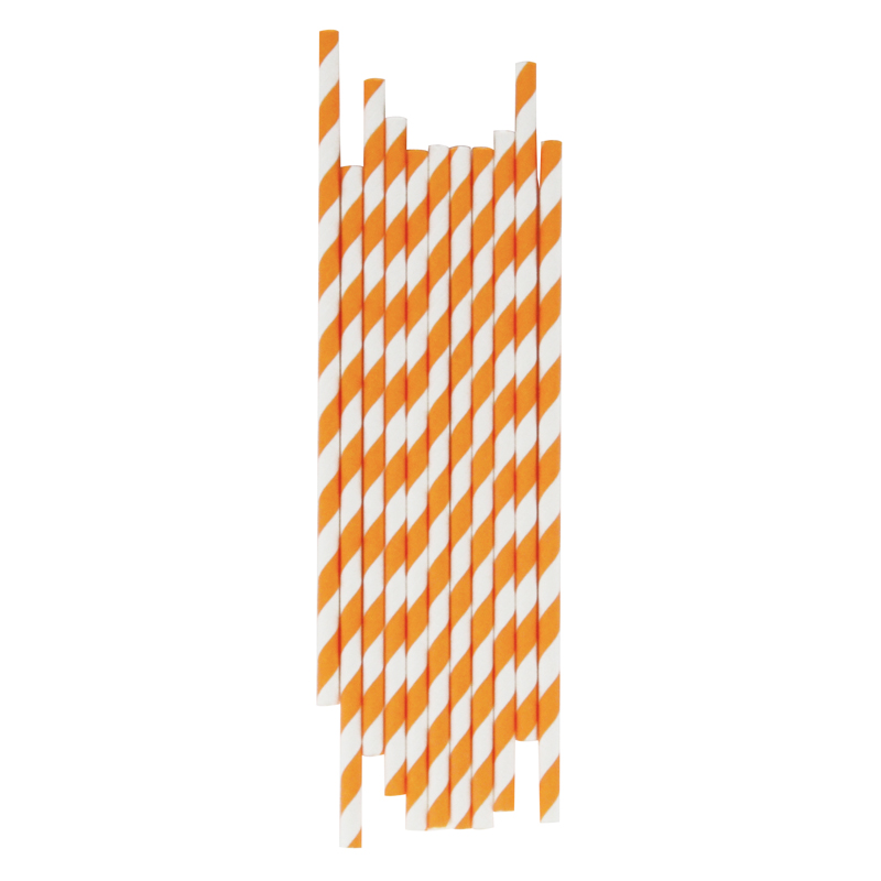 25 orange striped paper straws