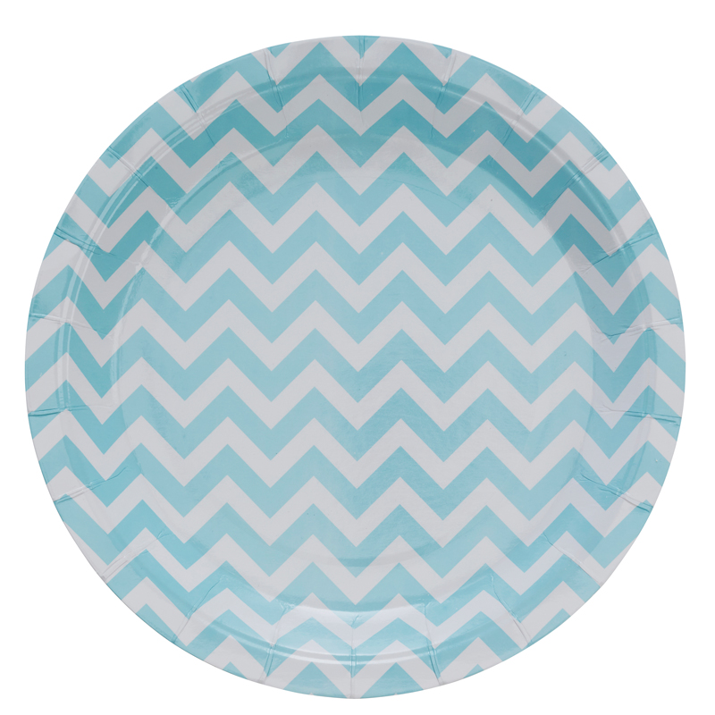 8 blue chevron paper plates