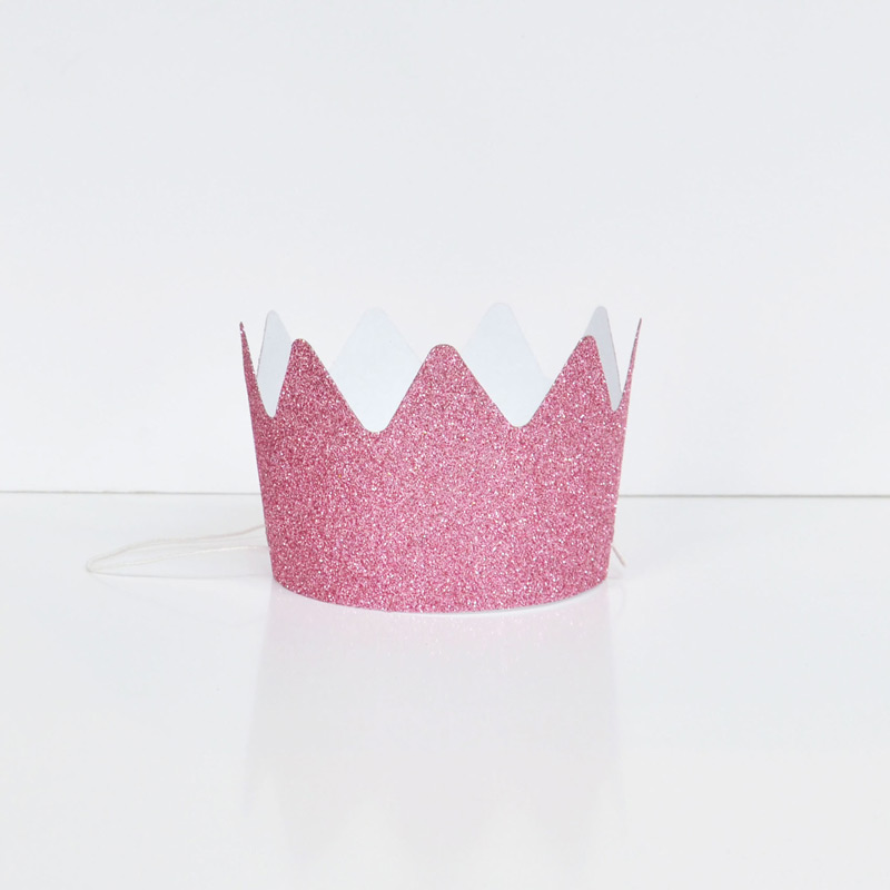 8 pink glitter crowns