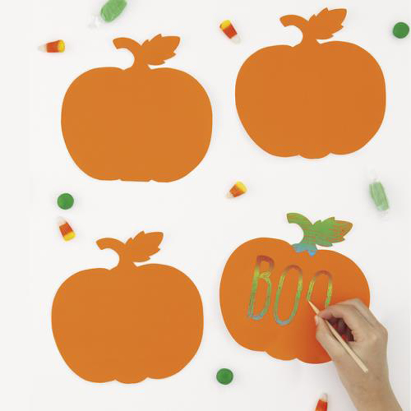 Set of 4 Halloween Pumpkins Scratch Art Cutouts