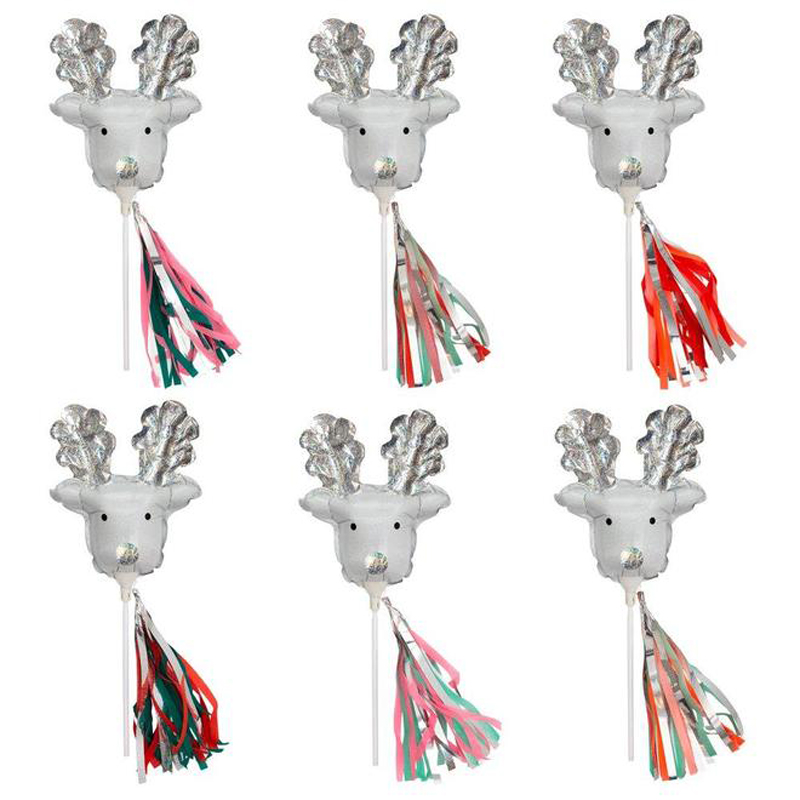 Set of 6 Mini Reindeer Balloon Wands