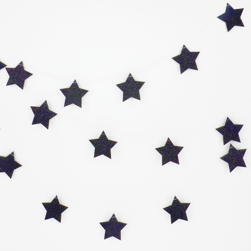 glitter black star garland