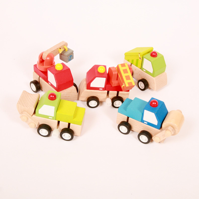 wind-up wooden trucks