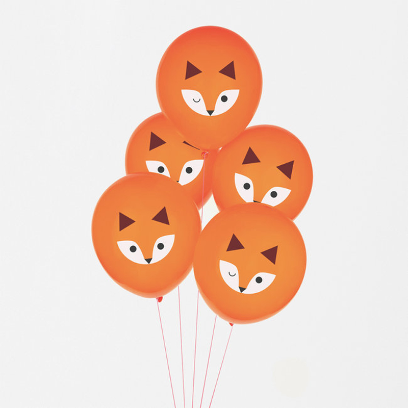 5 mini fox printed balloons
