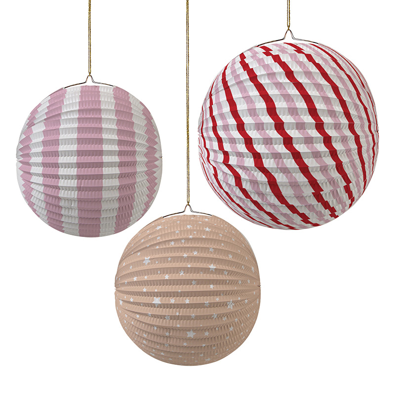 Set of 3 pink Paper Globes