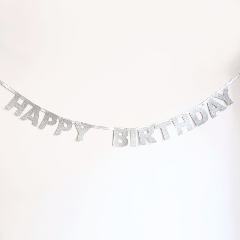 silver glitter Happy Birthday garland