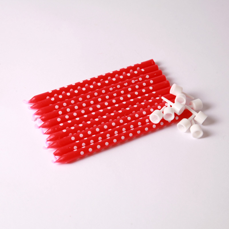 10 Red candles with white polka dots