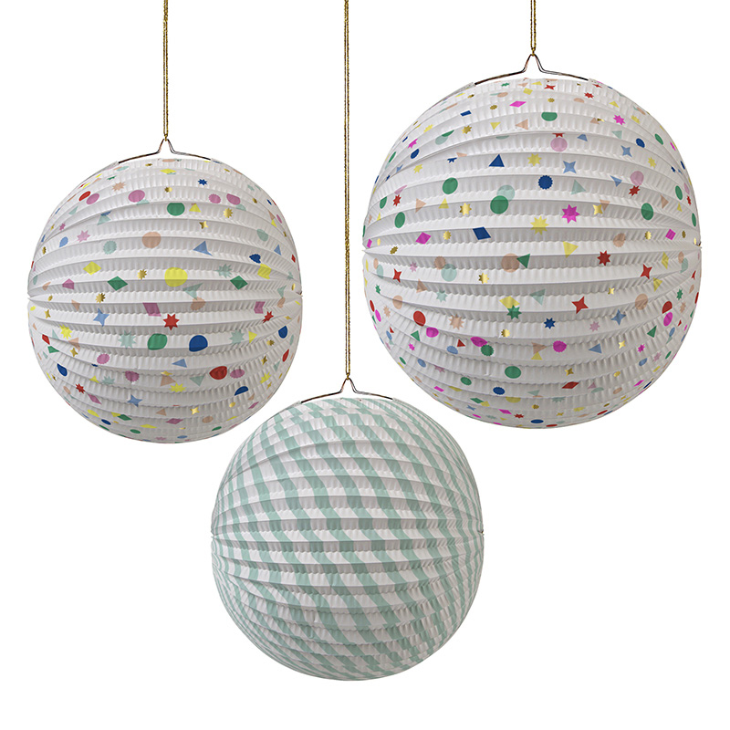 Set of 3 Charms and Stripes Paper Globes