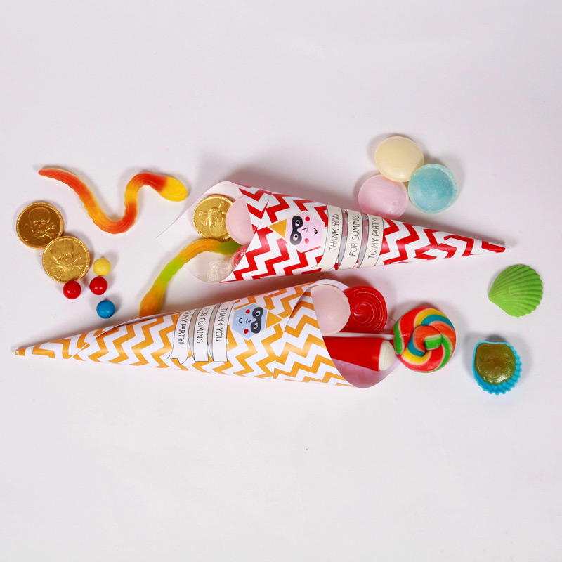 Pre-filled Sweets Party Cones with thank you message
