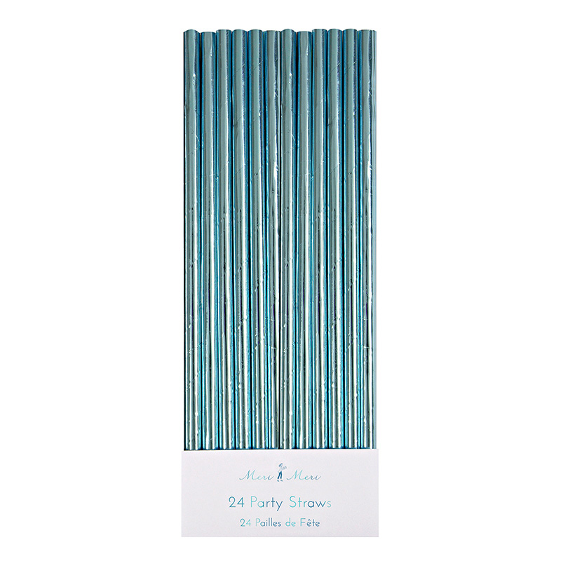 24 Aqua Foil Party Straws