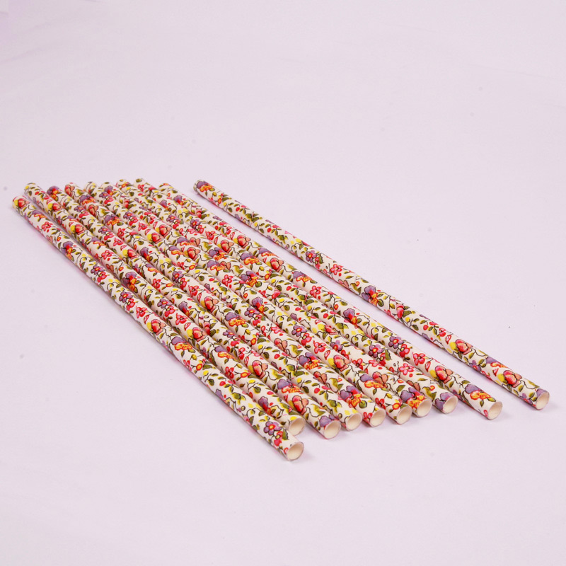 25 vintage flower paper straws
