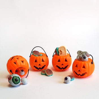 Mini Halloween pumpkin bucket filled with sweets