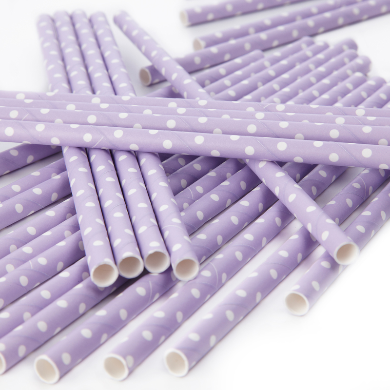 25 lilac polka dot paper straws