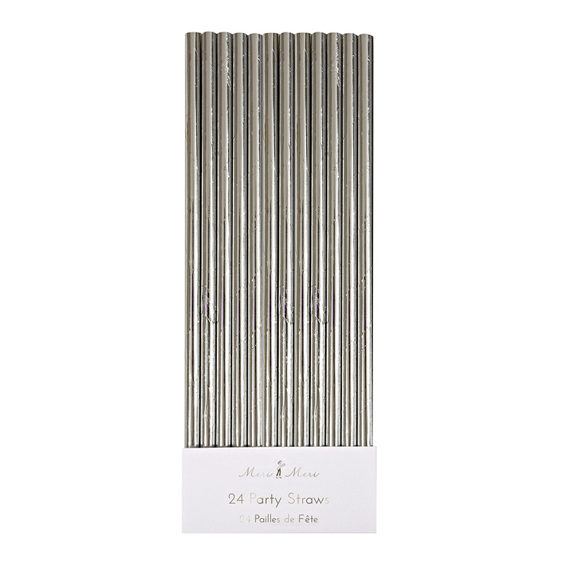 24 silver Foil Party Straws