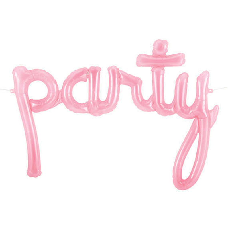 Party clear pink script foil balloon