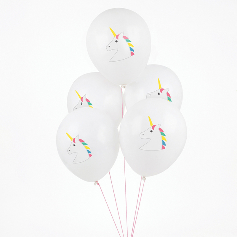 5 unicorn head printed balloons