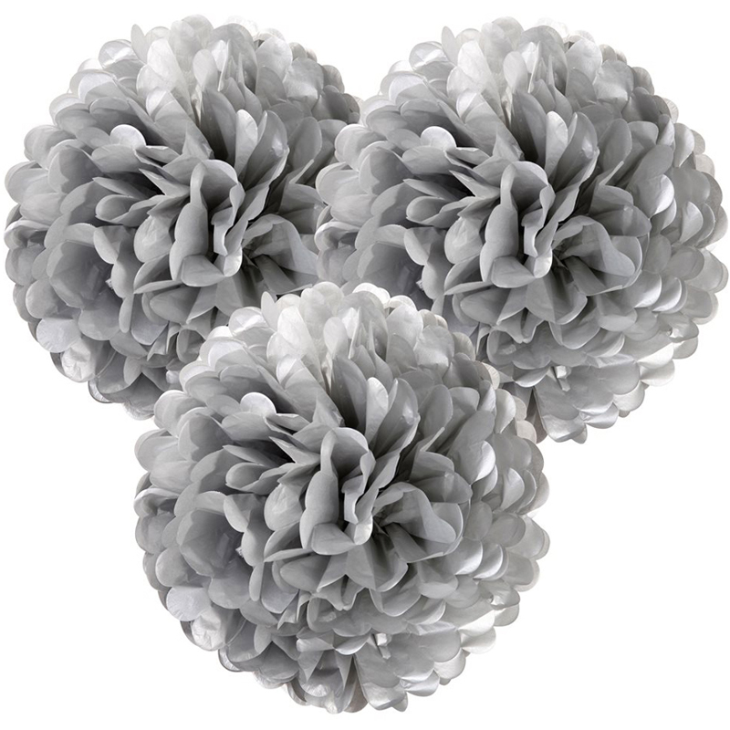 set of 3 silver pom poms