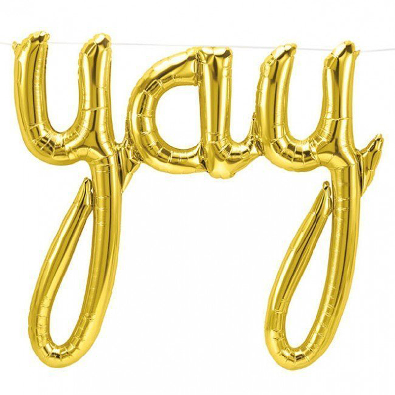 YAY gold script foil balloon